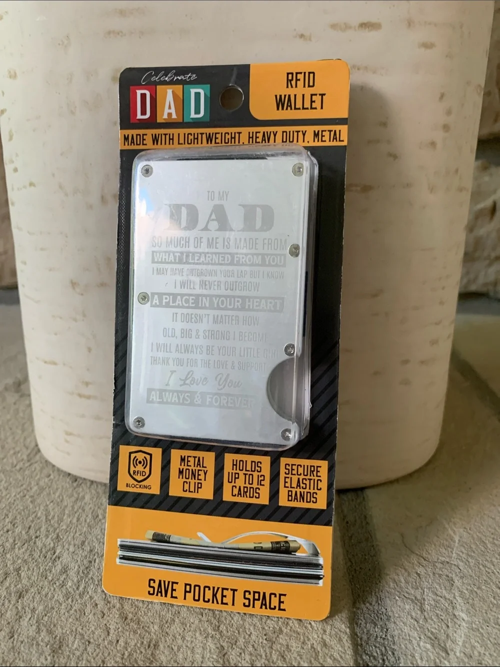 NEW** (opened but not used)Dad Engraved RFID Wallet - Silver Metal Card Holder